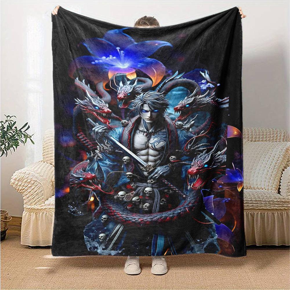Dragon Warrior Statue Flannel Blanket Super Soft Warm Cozy Blanket For Sofa Bed Office Travel Allseason Home Decor Gift
