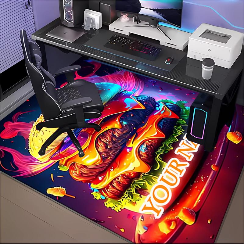 1PC Custom Name "Glitchy Burger Delight" Theme Floor Mat Ideal for Living Room, Game Rooms, Office, Bedroom, Floor Mat Playful Design
