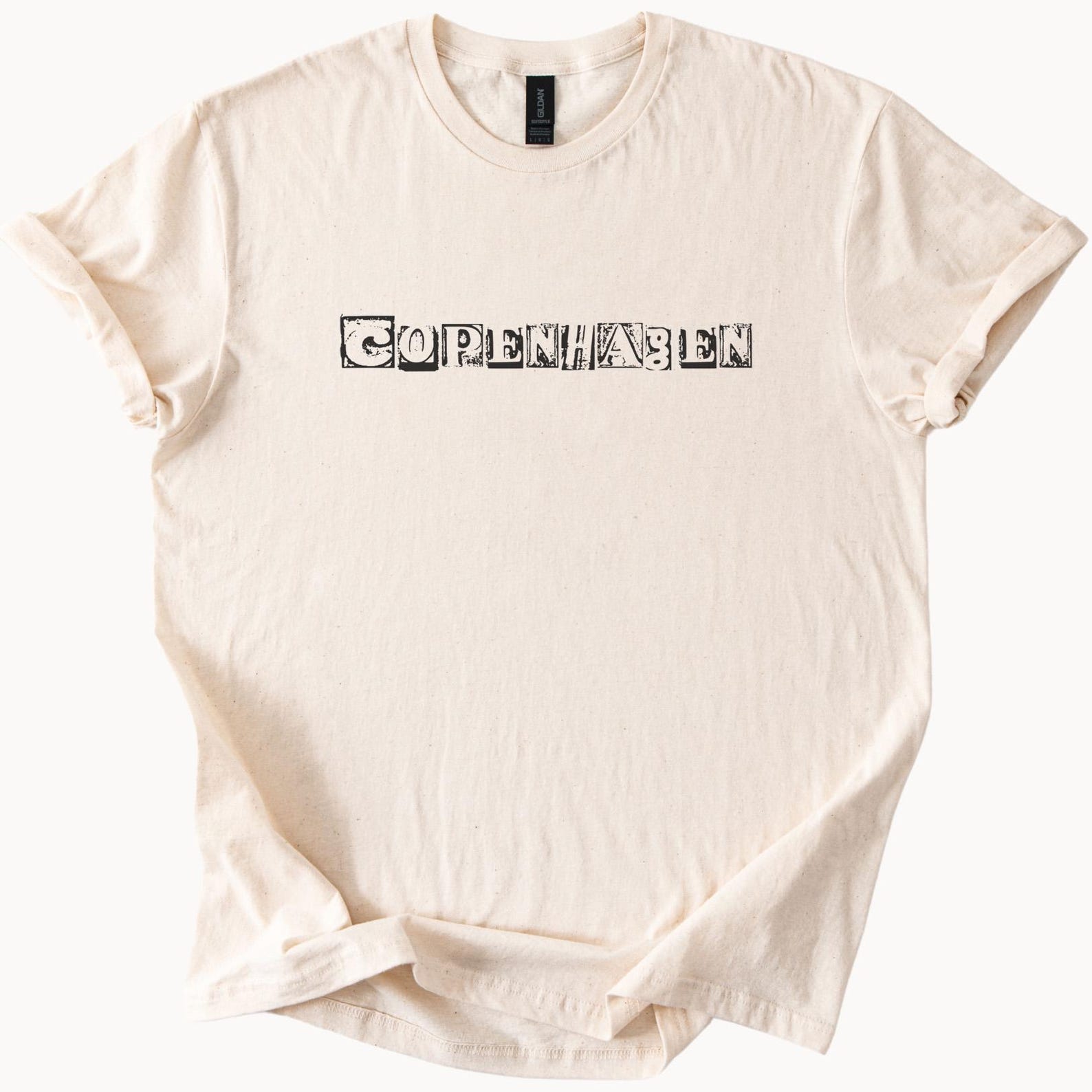 Copenhagen Graphic T Shirt Distressed Block Letter Print Copenhagen Denmark City Travel Souvenir Scandinavian Typography Tee 130