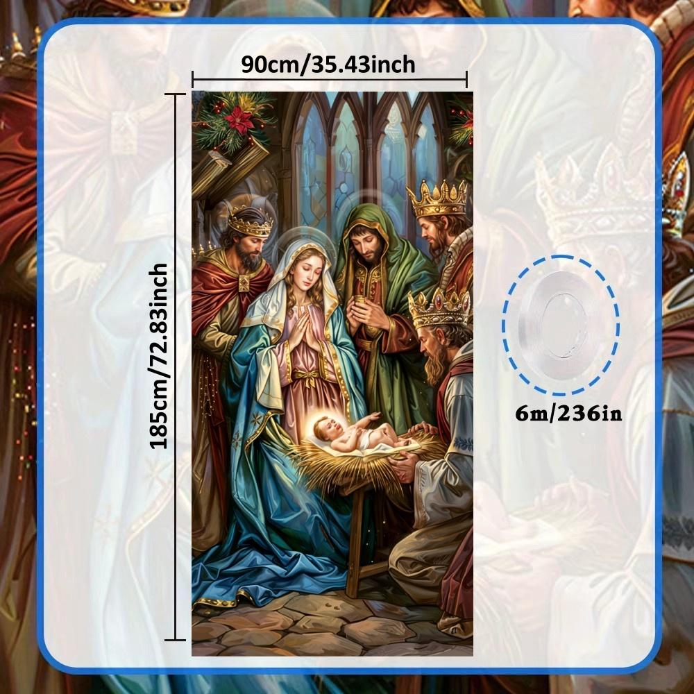180x90cm Merry Christmas Door Banner Jesus Birth Scene Hanging Backdrop Christmas Photography Background Xmas New Year Decor