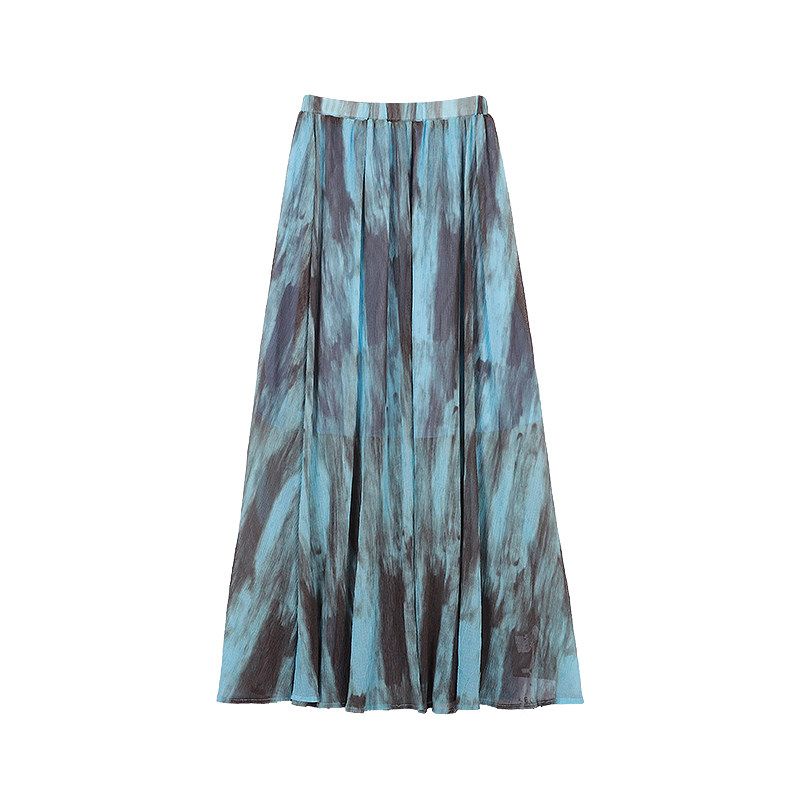 French Retro Tie-Dyed Vacation Style Drape Skirt Blue S