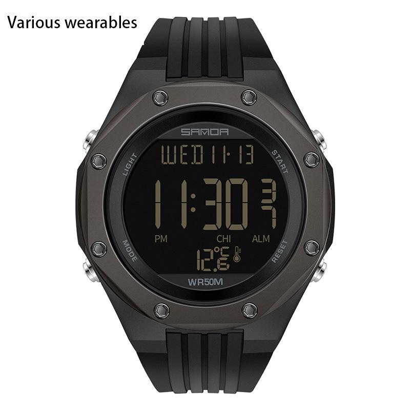 Fashion Single Display Cold Light Digital Watch Simple Multi-functional Temperature Measurement Waterproof Electronic Watch Outdoor Sports