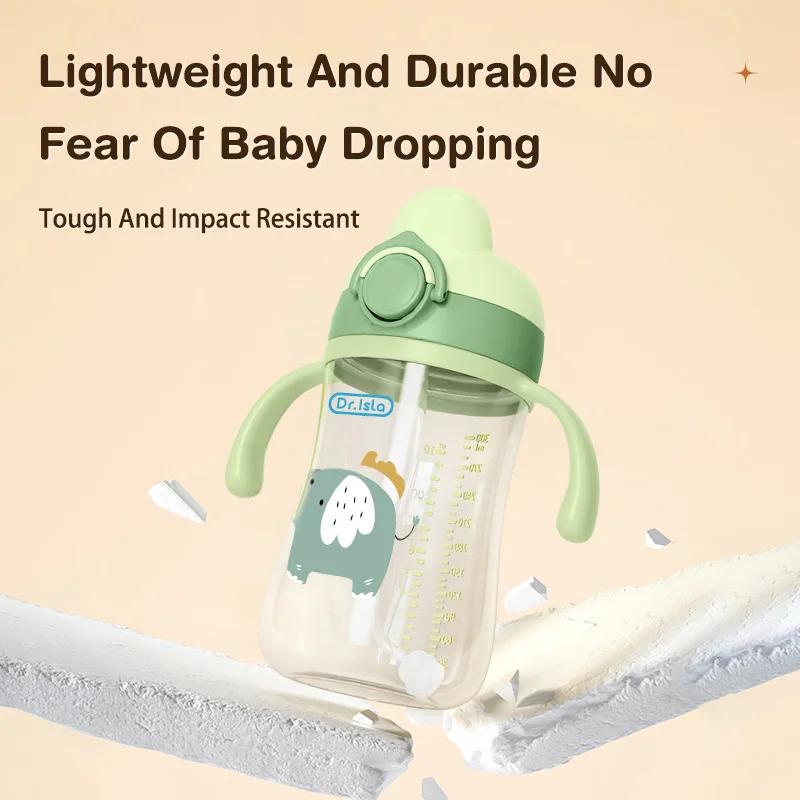 300ml Portable Baby Bottle Newborn Milk Baby Bottle With Handle & Straw Infant Feeding Cup For Babies Over 6 Months Old