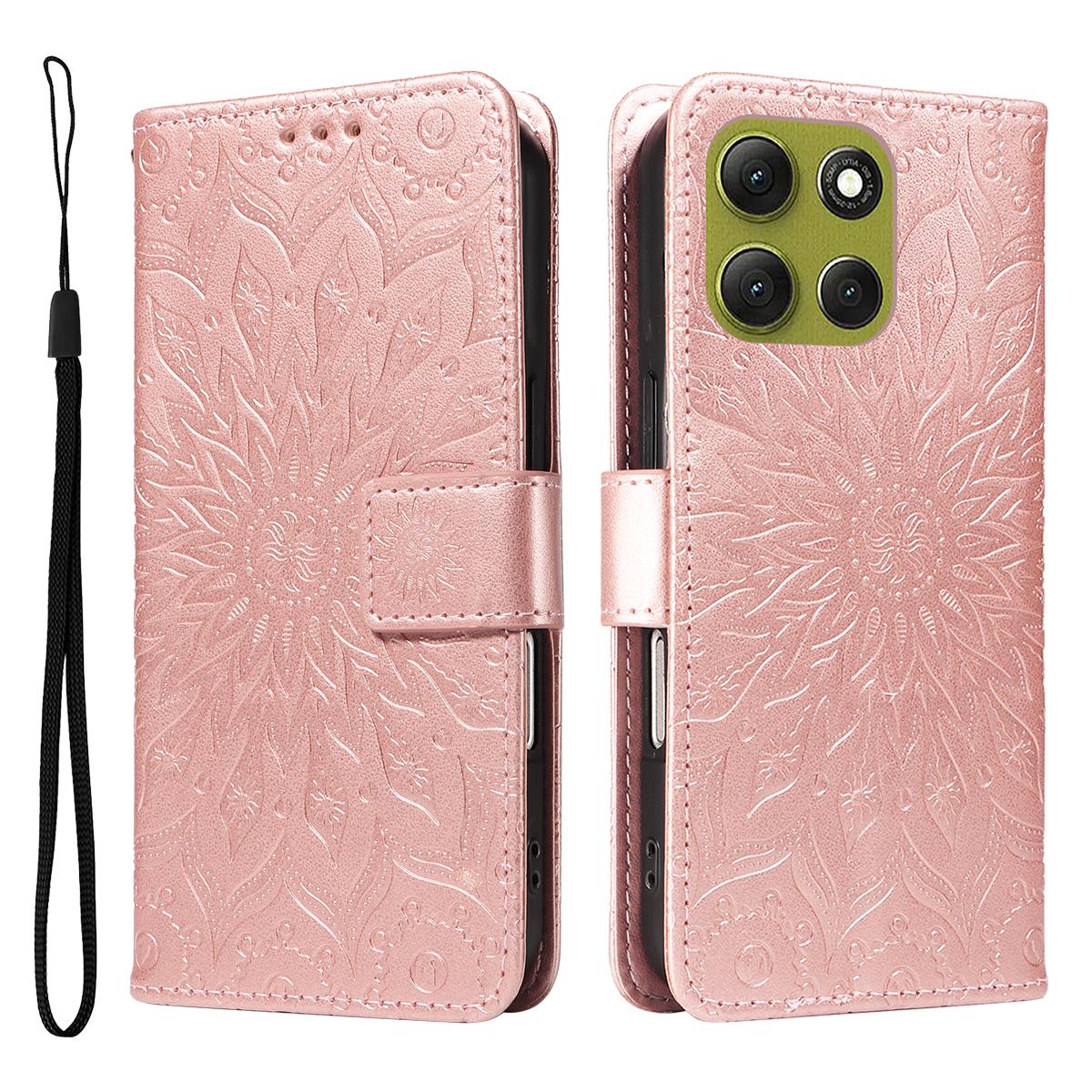 

Кожаный чехол-кошелек для Motorola Moto G86 5G/G86 Power 5G с тиснением в виде подсолнуха Rose Gold