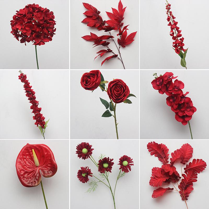 10-Piece Burgundy Floral Décor Set: Red-Toned Artificial Flowers, Mat, Aisle Runner, Wedding Decoration