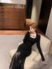 Elegant Plus Size French Style Black Mesh Fishtail Dress with Inner Long Skirt