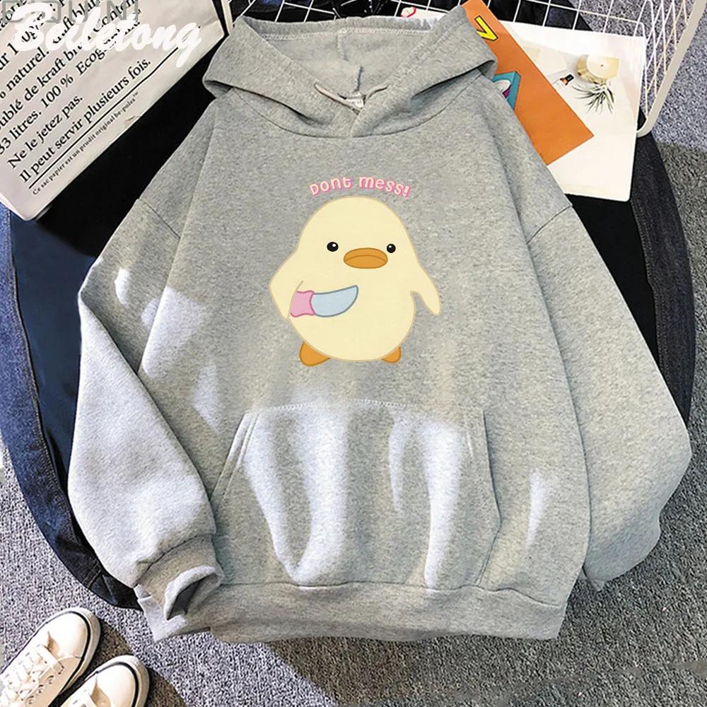 Leg dich nicht mit Ente an, die Messer hält Kawaii Cartoon Print Damen Hoodies Übergröße Sweatshirts Harajuku Damen Langarm Streetwear