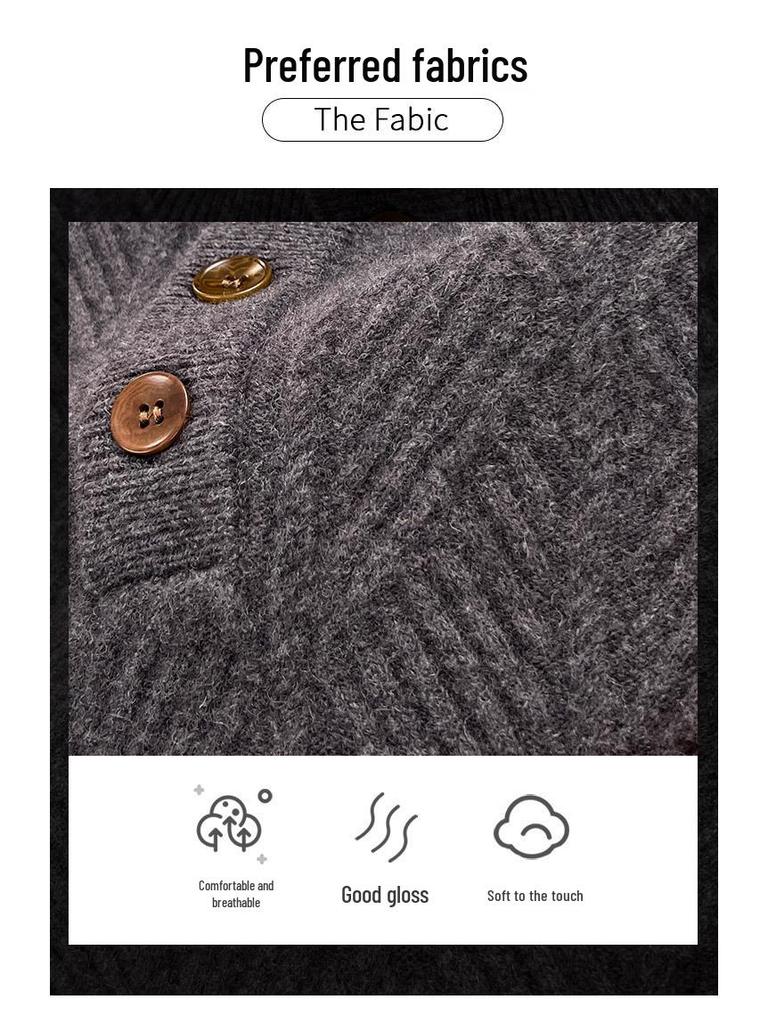 Herren Premium 100% Wolle Dicker Winterpullover mit Jacquard-Design