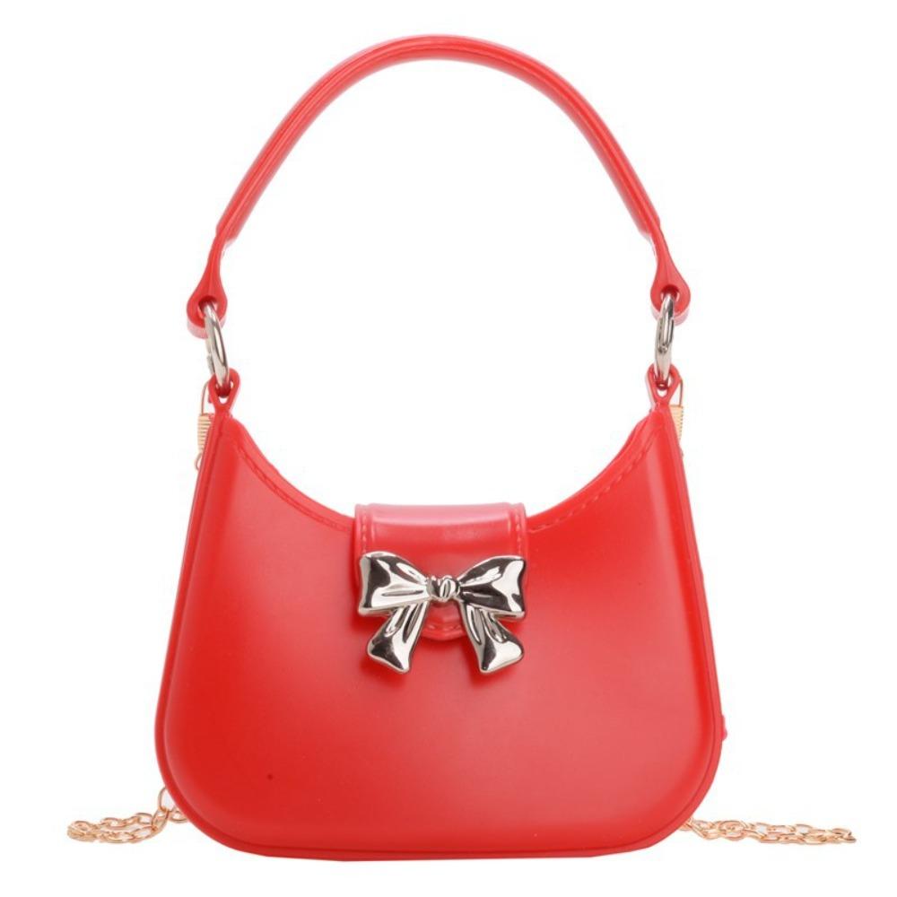 

Versatile Mini Handheld Jelly Bag Bow Decoration Candy Color Crossbody Bag New Fashion Handbag with Chain Women Girls Moon Bag червоний
