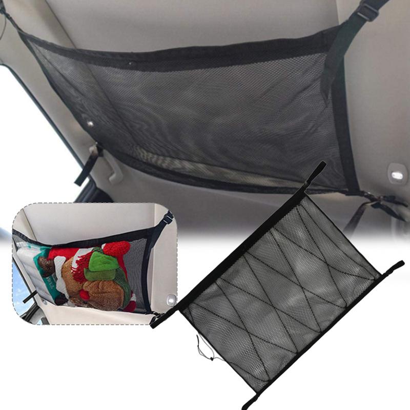 Car Ceiling Cargo Net Pocket Compatible with Vans and SUVs Adjustable Double-Layer Ceiling Storage Net Car Ceiling Storage Bag