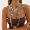 Vintage Beaded Splicing Necklace Alloy Gold /Silver Tassel Necklace Metal Chains Bohemian Style Feather Leaves Charm Necklace