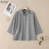 ZANZEA Women Turn Down Collar 3/4 Sleeve Casual Stripe Blouse