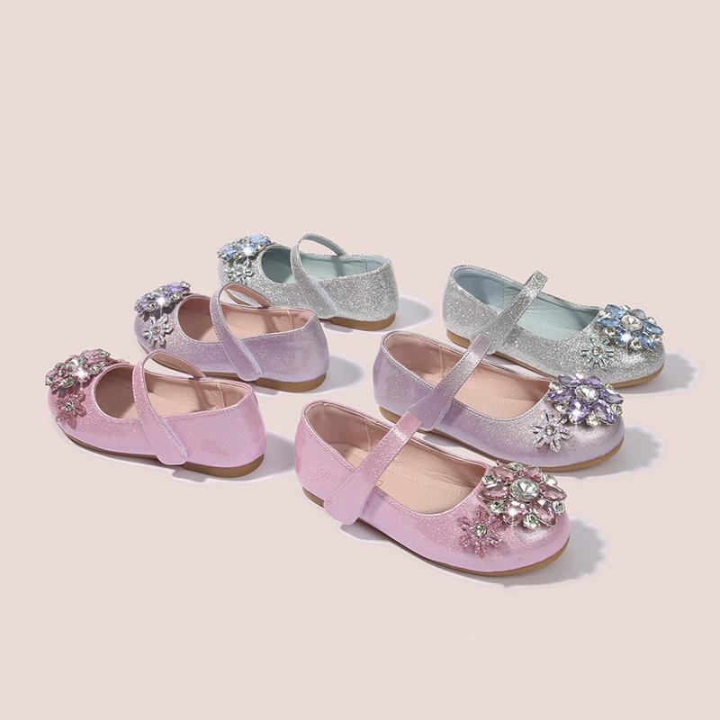 Aisha Dívčí princeznovské boty Jaro a podzim Nové modré křišťálové boty Dívčí kožené boty Dívčí jednobotky Dětské baleríny