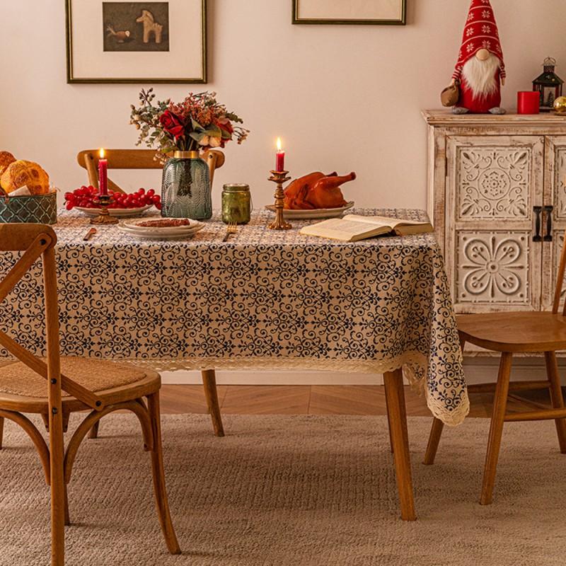 Christmas Gift Print Tablecloth New Xmas Faux Linen Dining Table Decor Backdrop