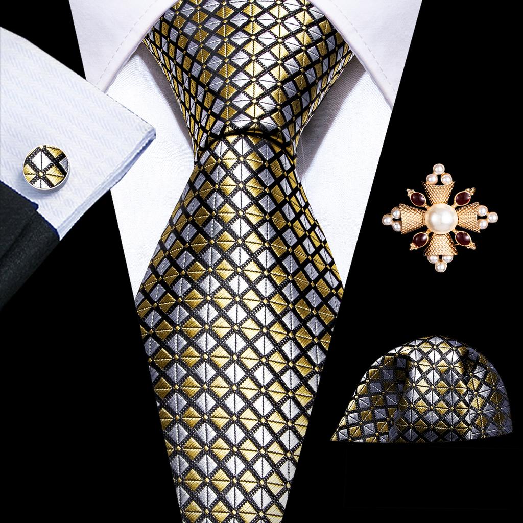 Barry.Wang Pearl sagė su kaklaraiščiu vyrams Paisley gėlių šilko kaklaraištis Hanky rankogalių sąsagų rinkinys