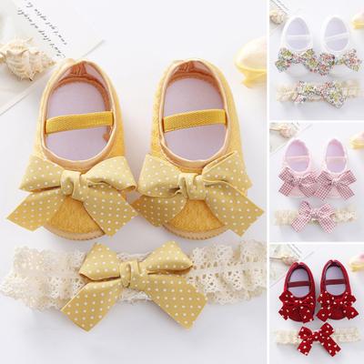 1 Set Infant Shoes Super Soft Non-Slip Mesh Cloth Bow Style Newborn Baby Shoes with Headwrap Set Baby Supplies