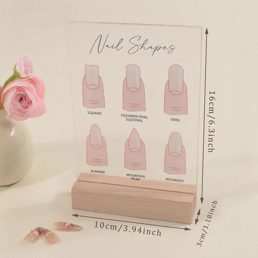Acrylic Nail Shapes Display Board, Static Artwork Sign for Salon Counter Decor, Mannequin Finger Tips & Nail Shape Identification Guide