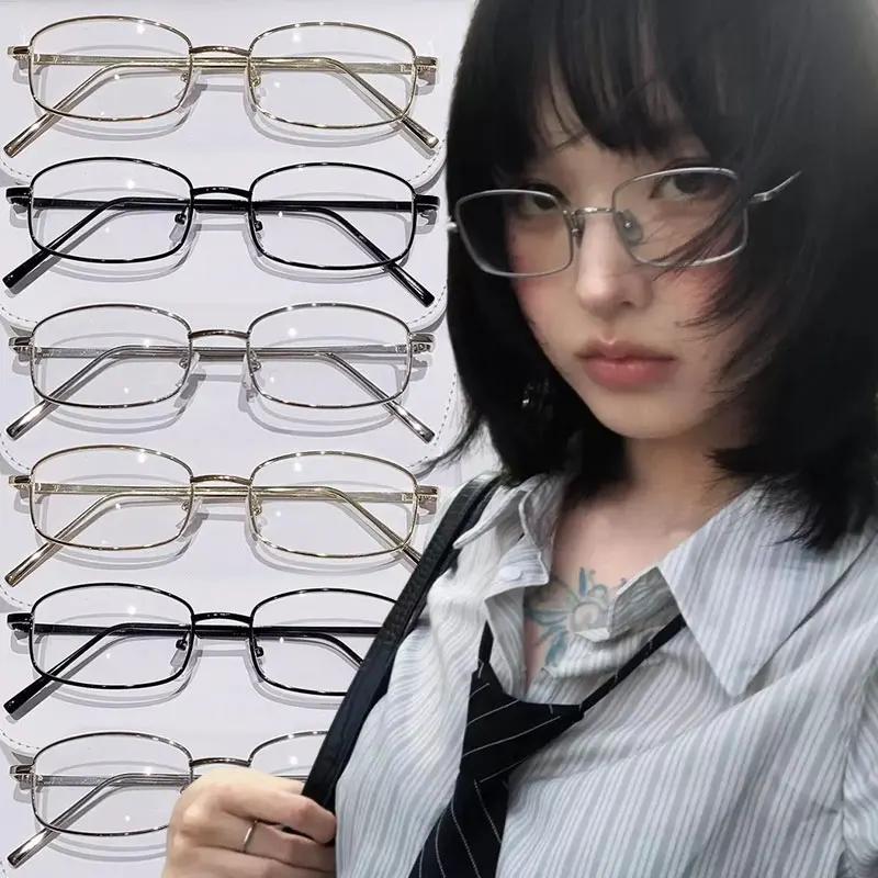 Y2K Harajuku Retro Small Square Frame Glasses for Women Metal Eyeglasses Clear Reading Spectacle Blue Light Blocking Eyewear