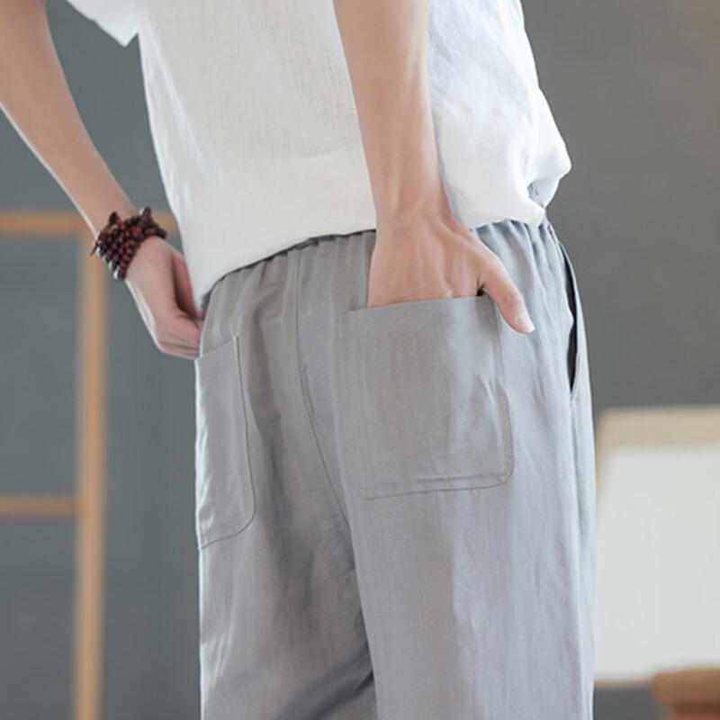 ROMON Men's Summer Loose Straight Linen Pants