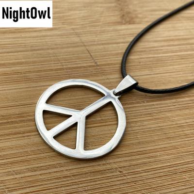Cool Unisex Light Stainless Steel Peace Sign Pendant Necklace Jewelry Rope Men