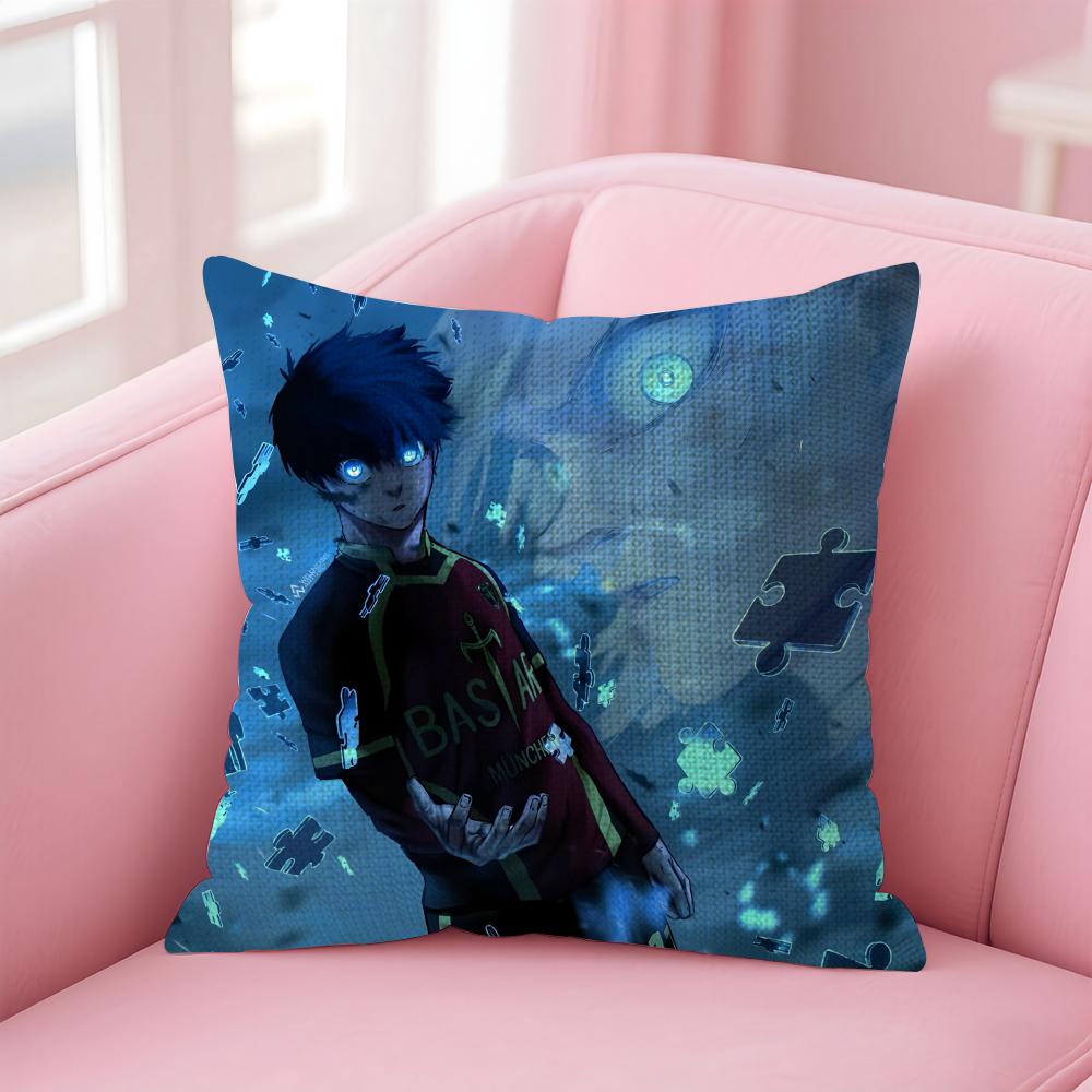 

BBlue LockK Anime Cushion Cover Natural Linen Pillow Case DoubleSided Print Decorative Sofa Pillowcase Home Decor Gift 30x30cm