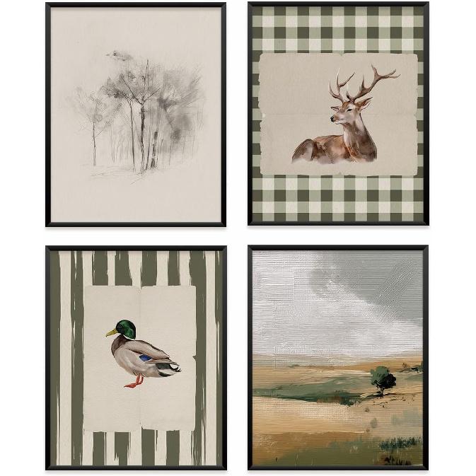 VONTP Green Forest Mountain Wall Art Decor, Nature Woodland Landscape Retro Prints Poster Wall Decor Decorations for Farmhouse Bedroom Bathroom Cabin