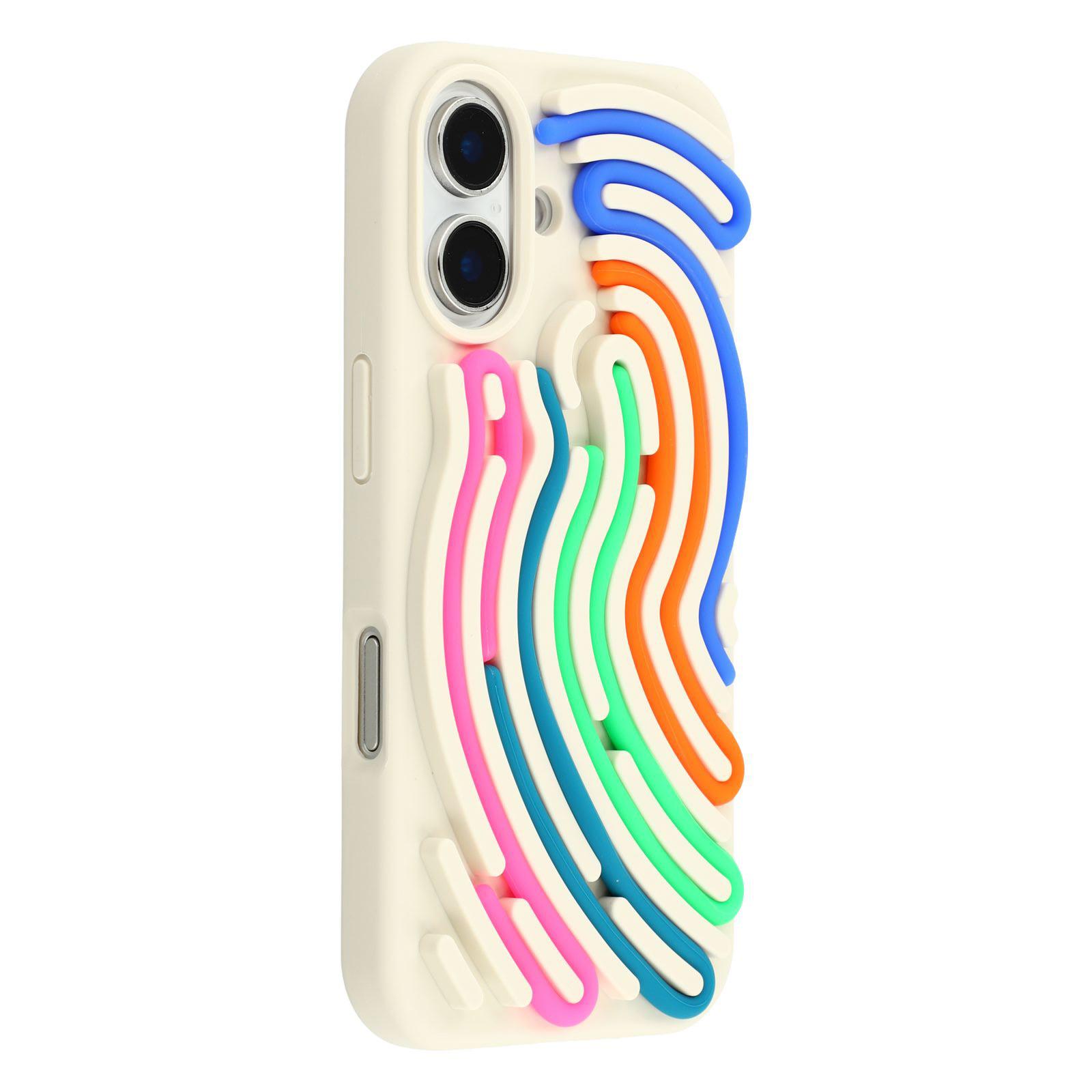

For iPhone 16 Case 3D Stress Relief DIY Colorful Bar Silicone PC Phone Cover Arc Stripe D