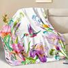 Watercolor Hummingbird Iris Flower Flannel Throw Blanket Colorful Floral Bird Print Bed Blanket