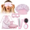 Gizmi - Set of 8: Sleeping Cap + Sleeping Eye Mask + Scrunchie + Head Scalp Massager + Folding Hair Comb + Portable Hair Brush with Mirror