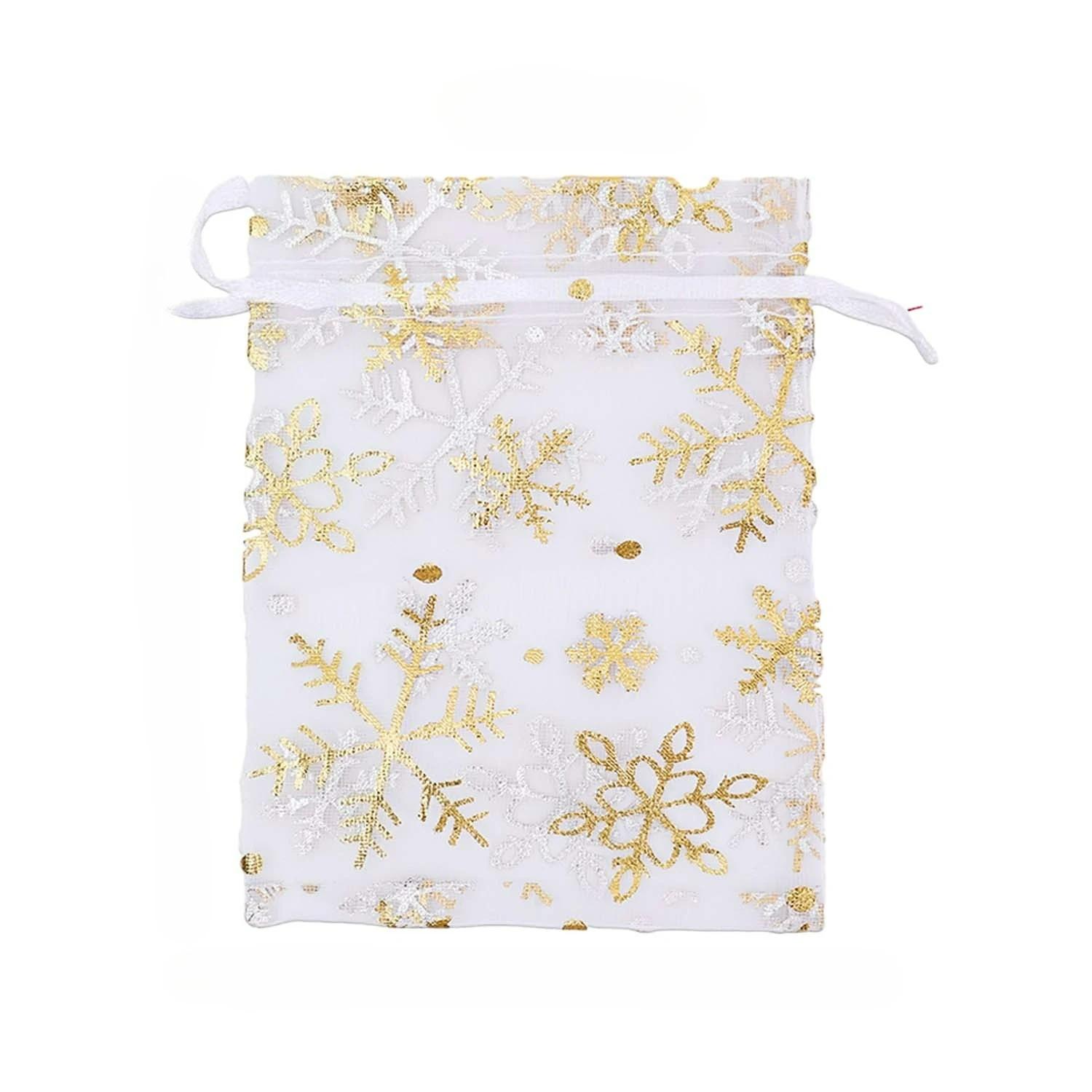 

200/10x Christmas Drawstring Bags Candy Gift Jewelry Organza Mesh Bags Party Event Transparent Favor Packing Pocket Supplies S-7x9cm&10PCS белого золота