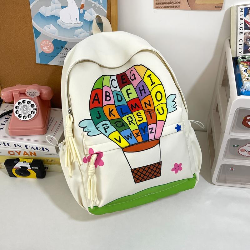 Student Cartoon Schoolbag Letter Print Backpack