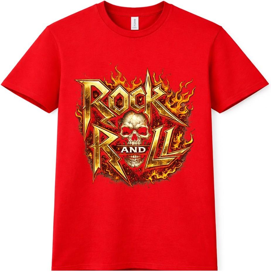 Rock N Roll Skull T Shirt Heavy Metal Biker Guitar Music Graphic Tee 4XL