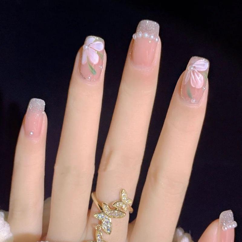Yajie Na Jasmine Camellia Pearl Nail Art Stickers - Transparent, Shiny, Wearable False Nails