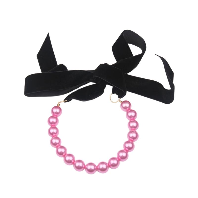 Модная черная бархатная чокер-ожерелье с жемчугом, бусинами, ручной работы, регулируемая длина, цепочка на ключицы для стильных женщин розовый