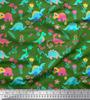 Soimoi Black Japan Crepe Satin Fabric Aster Flower & Dinosaur Kids Print Fabric by Metre 42 Inch
