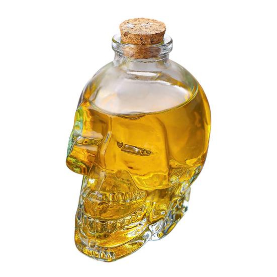 Skleněná karafka ve tvaru lebky, 3D gotická láhev na whisky se zátkou, Nový dávkovač likérů pro domácí bar, Halloweenský dárek