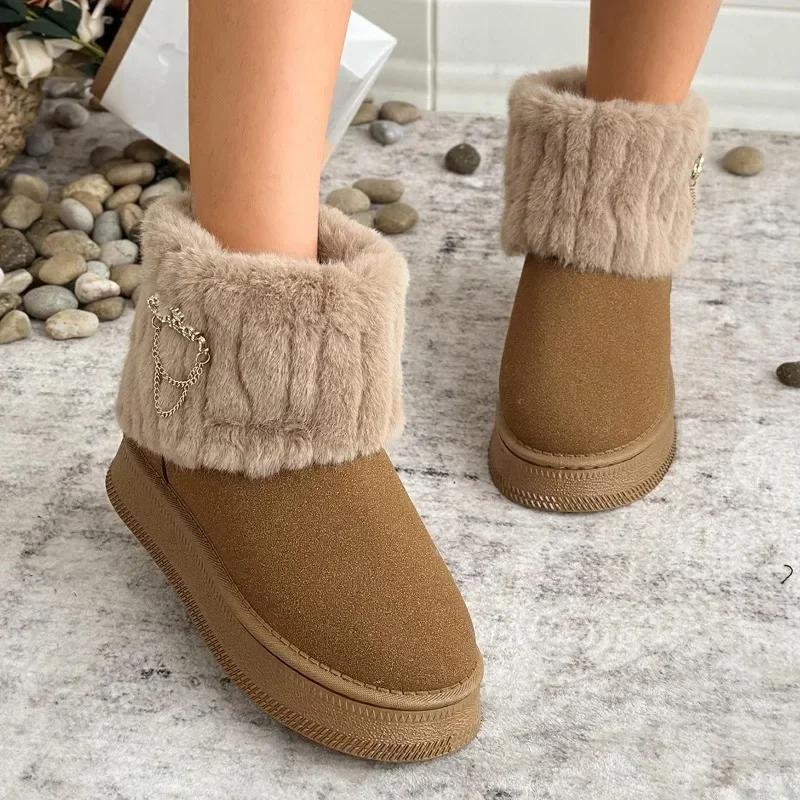 2024 Marke Damen Schuhe Slipper Damen Stiefel Mode Metalldekoration Alltagsstiefel Damen Winter Die Kette Übergröße Schneestiefel