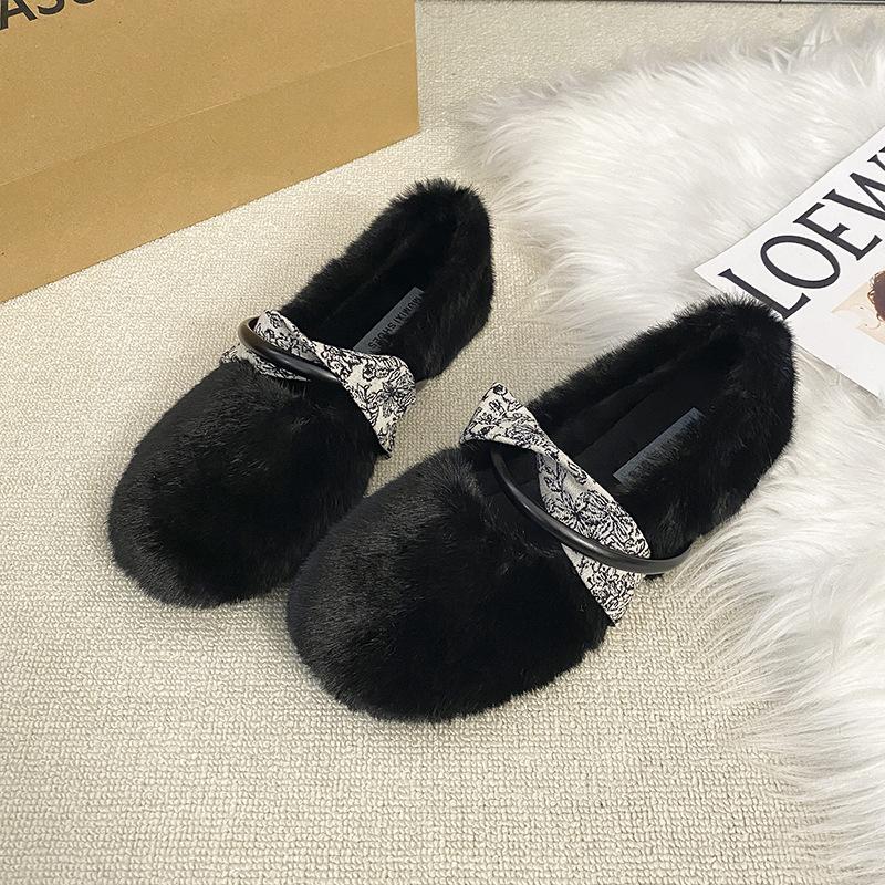 Fairy Mao Mao shoes outer wear 2025 autumn and winter new gentle and cute warm velvet small fragrant wind solid color cotton shoes