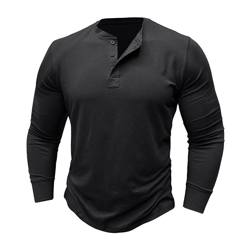 

Мужская хлопковая рубашка-хенли с длинным рукавом — европейский и американский стиль M чёрный