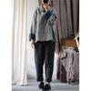 Johnature Linen Lapel Vintage Style Loose Shirt Autumn Woman Long Sleeves Splicing Contrast Color Shirt