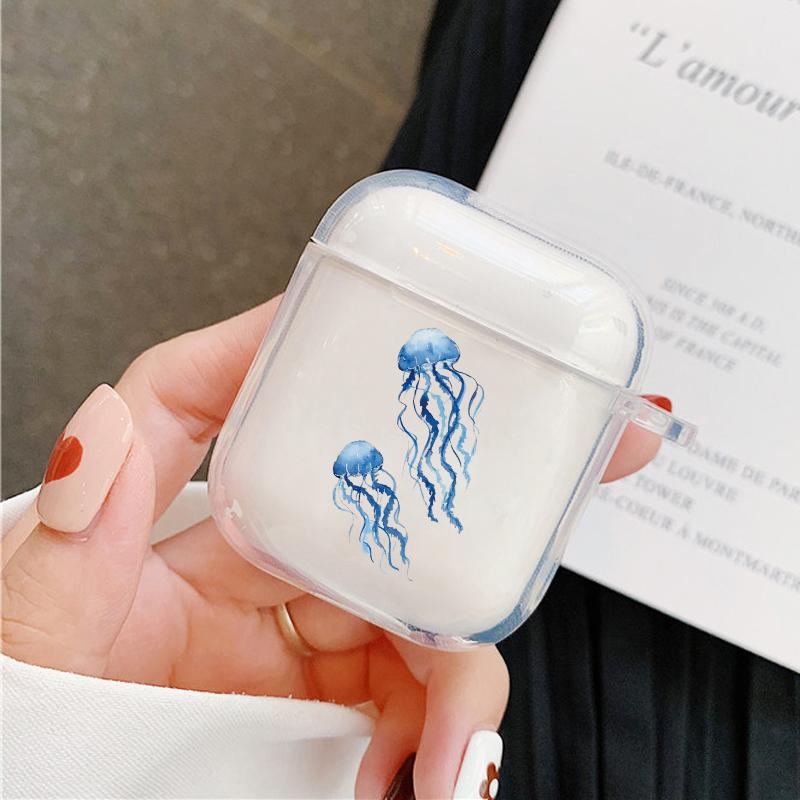 

For Airpods 4 2024 Ocean Animal Cute Dolphin Sea Turtle Sea Blue Earphone Case for Apple Airpods Pro 3 2 Pro2 Cover Clear Fundas Airpods Pro2