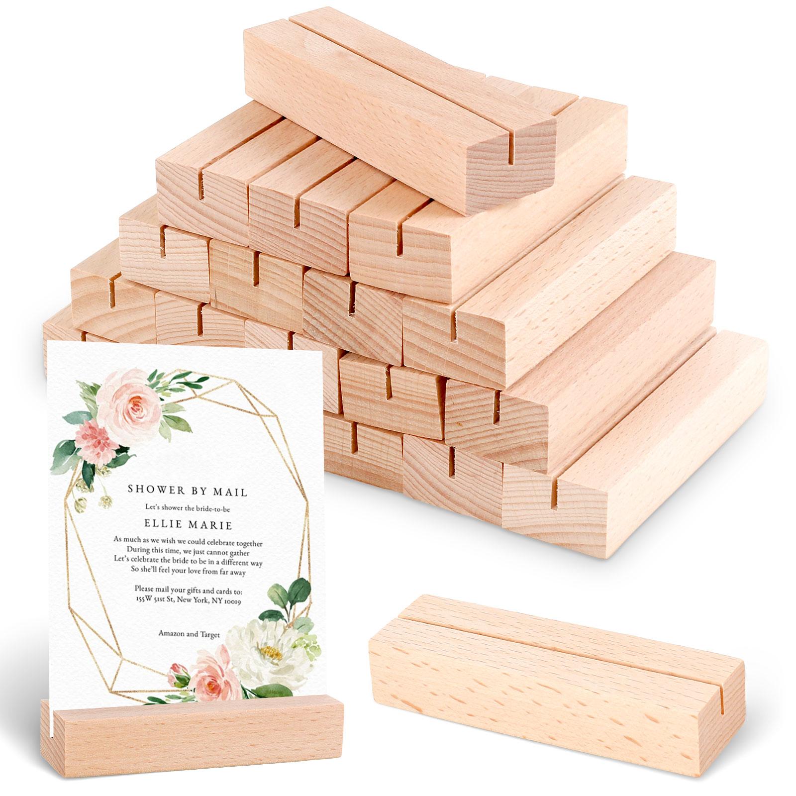 

20Pcs Place Card Holder Beech Wood Table Card Display Stands Natural Wood Sign Holders Reusable Table Number Holders for Cafes Wood color