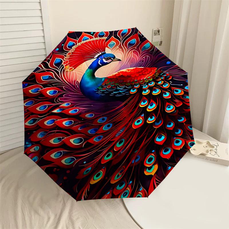 

1PC Peacock Feathers Automatic Open/Close Umbrella with Windproof, 8-Rib Sturdy Canopy, Durable Ribs, Fashionable Design,1258A