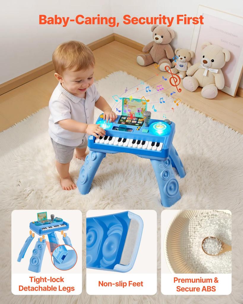 VEVOR Baby DJ Playset for Toddlers 1-3, Educational Musical Table Toys with 133 Sound Sources, Recording and LED DJ Turntable