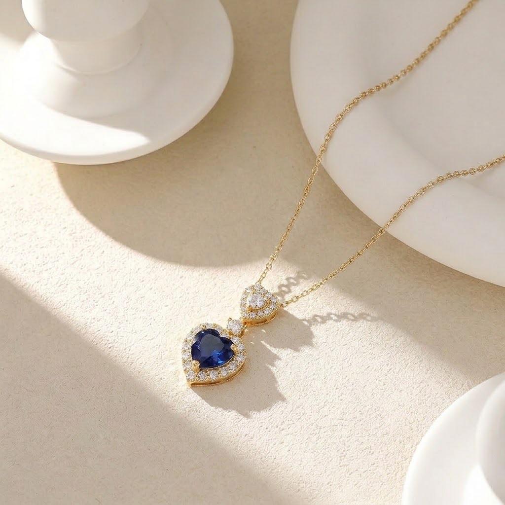 European Retro Titanium Heart Gemstone Pendant Clavicle Necklace for Women