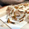 High-End Retro Maillard Natural Tiger'S Eye Stone White Crystal Artificial Crystal Pearl Design Sweater Chain Item
