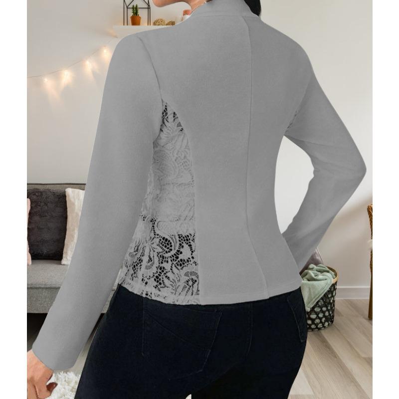 Women S Elegant Lace Splicing Slim Fit Long Sleeve Blazer Cardigan
