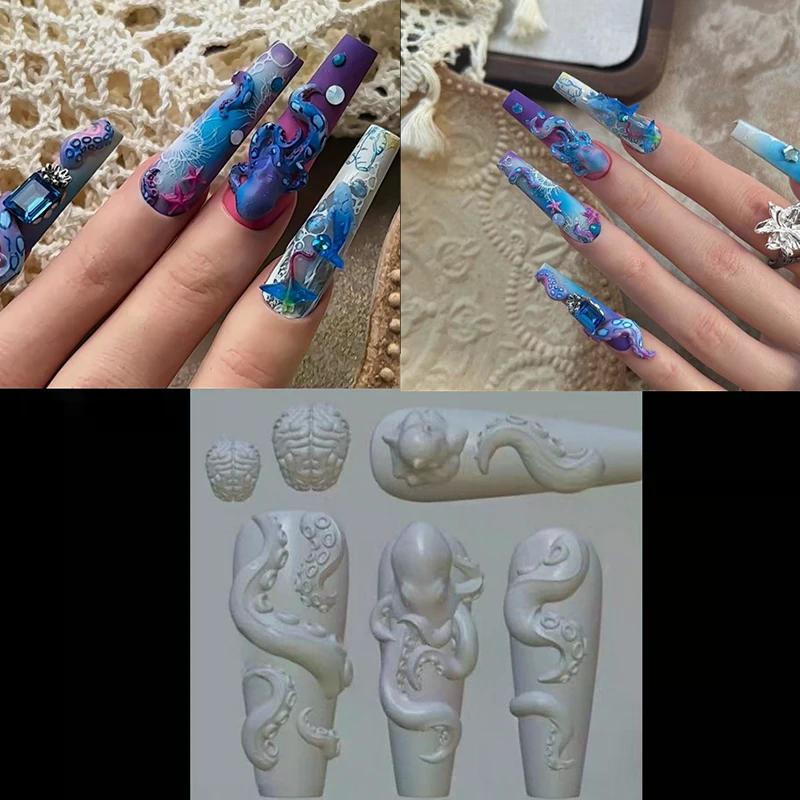 Bunny Strawberry Ocean Octopus 3D Silicone Mold DIY Nail Art Decor Cartoon Rabbit Flower Transparent Mold Manicure Design Tool