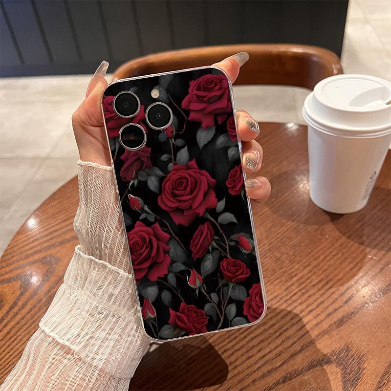 

Bright Red Roses Phone Case for iPhone 17 Air 16 15 14 13 12 11 Pro Max Plus Mini X 8 7 Soft Transparent Cover Fundas Accessory iPhone 13Mini