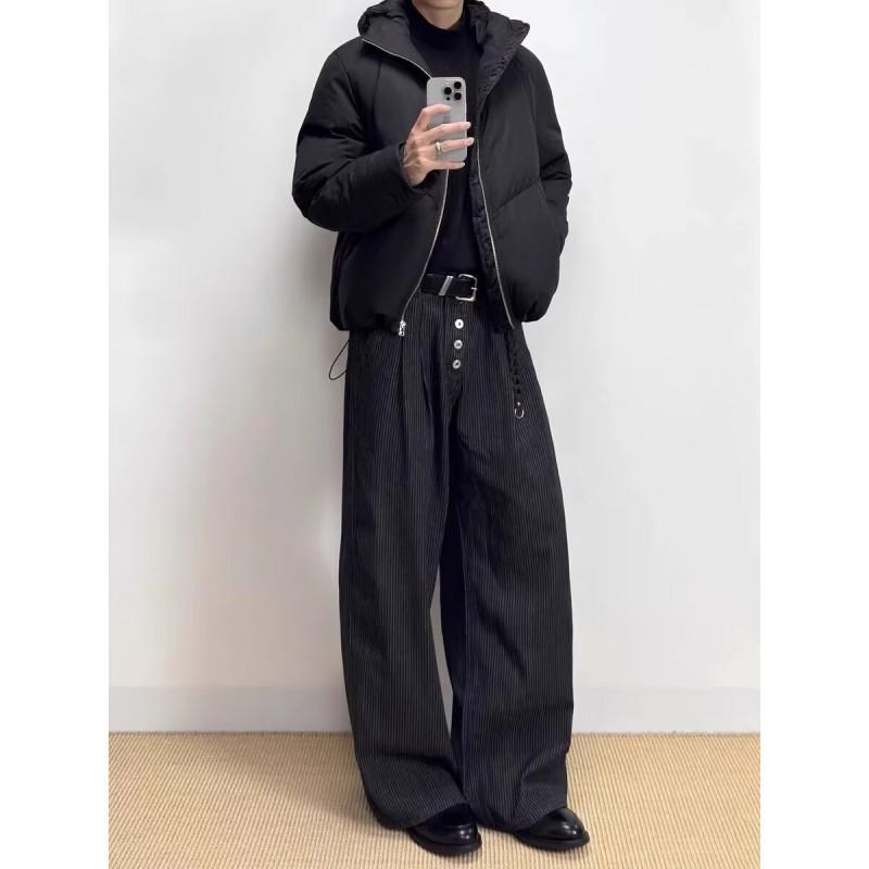 Mens Striped Wide Leg Trousers Loose Straight Fit Casual Pants Fashion